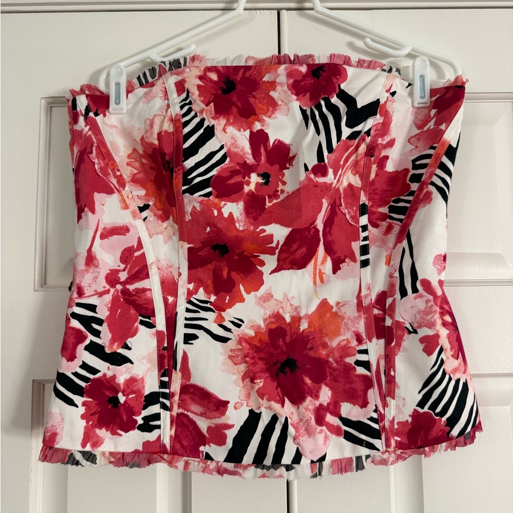 NWT WHBM White House Black Market Floral Zebra Bustier Corset Size 14